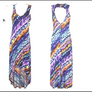 MULTI-COLORED HI-LO OPEN BACK MAXI DRESS BY SHOP